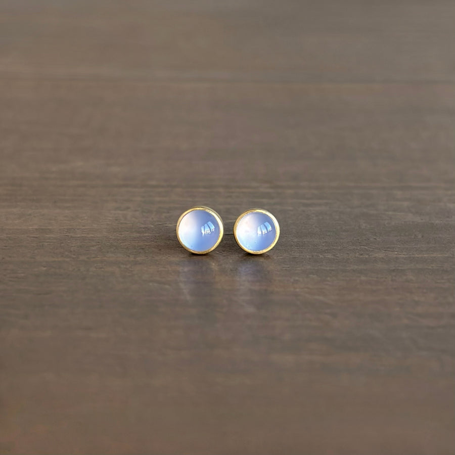 Small Round Blue Chalcedony Stud Earrings by Monika Krol