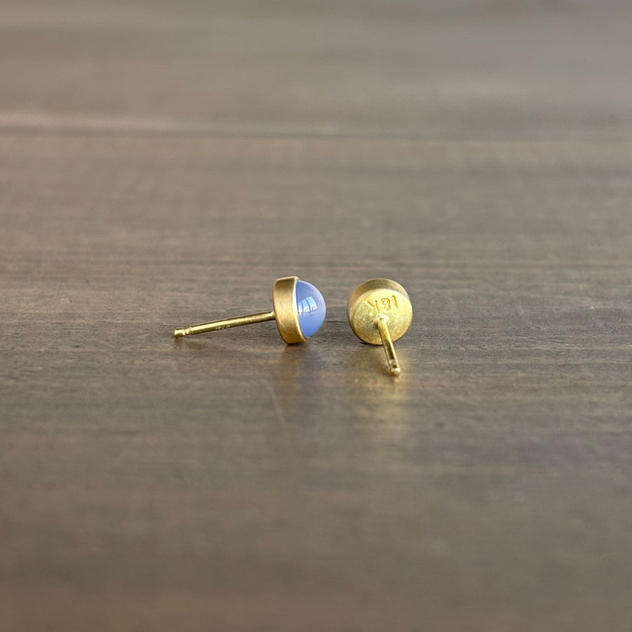 Small Round Blue Chalcedony Stud Earrings by Monika Krol back view