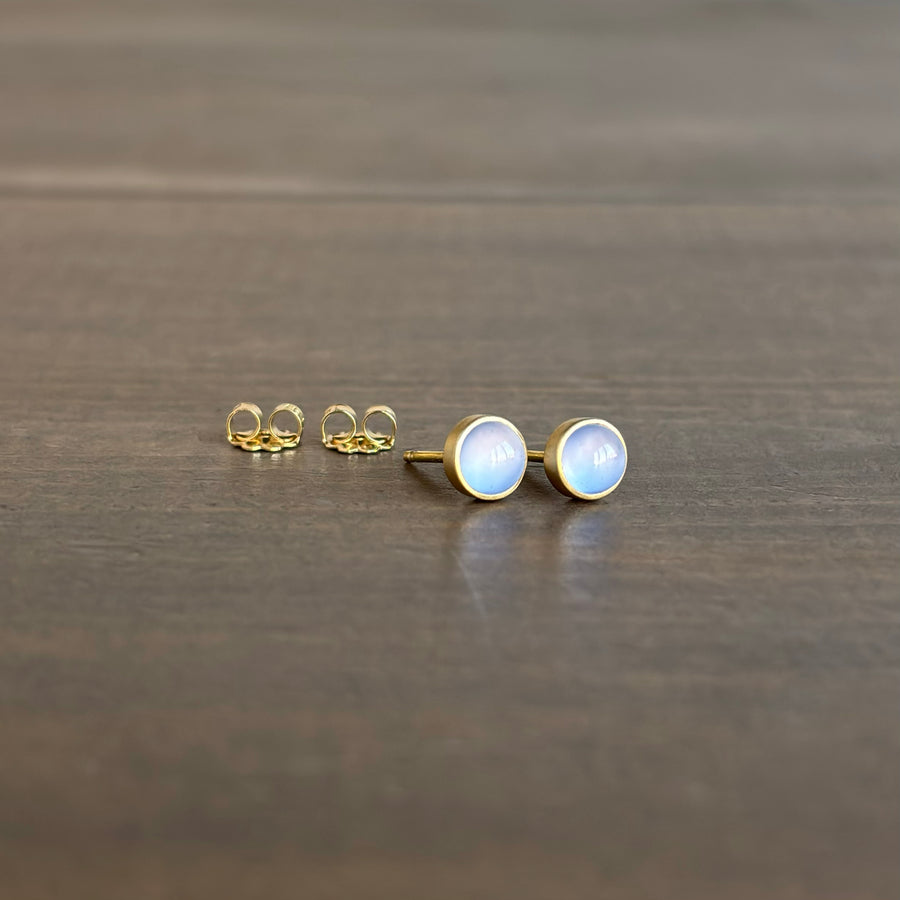 Small Round Blue Chalcedony Stud Earrings by Monika Krol side view