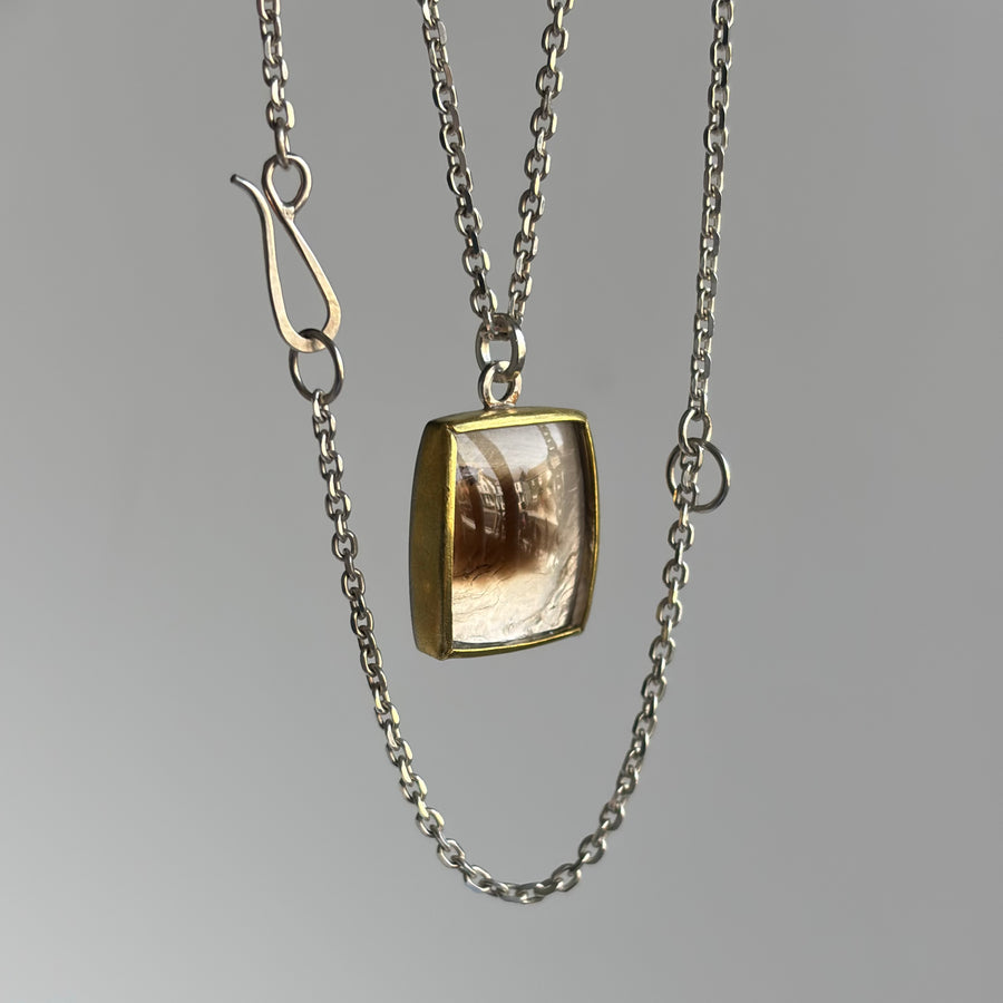 Smoky Quartz Cushion Splat Pendant hanging view 1