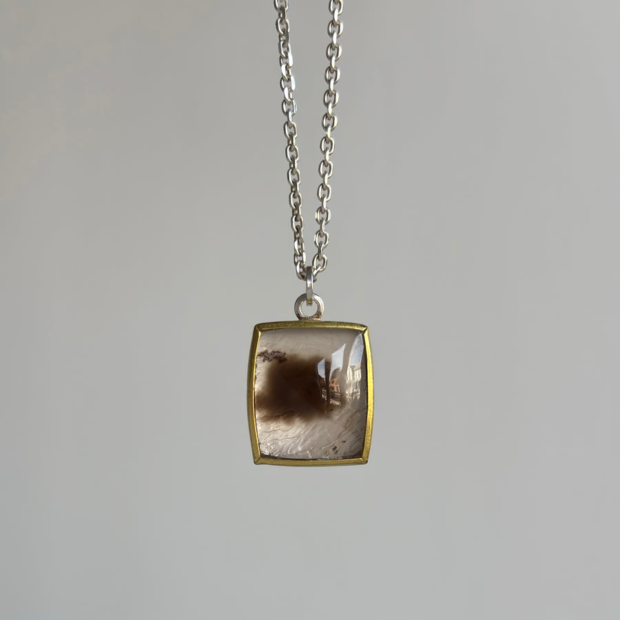 Smoky Quartz Cushion Splat Pendant hanging view 2