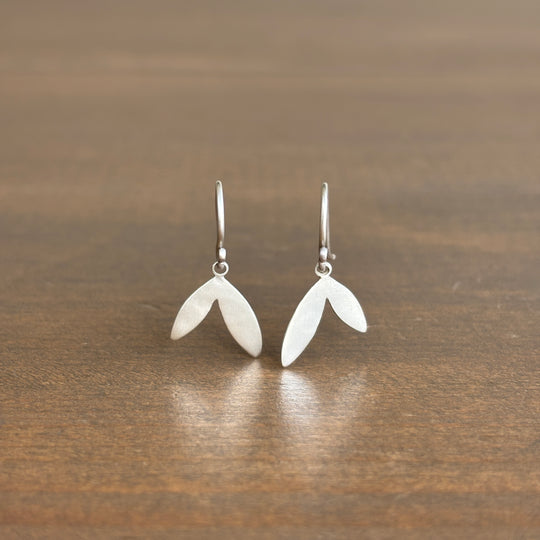 Sterling Silver Double Leaf Charm Earrings