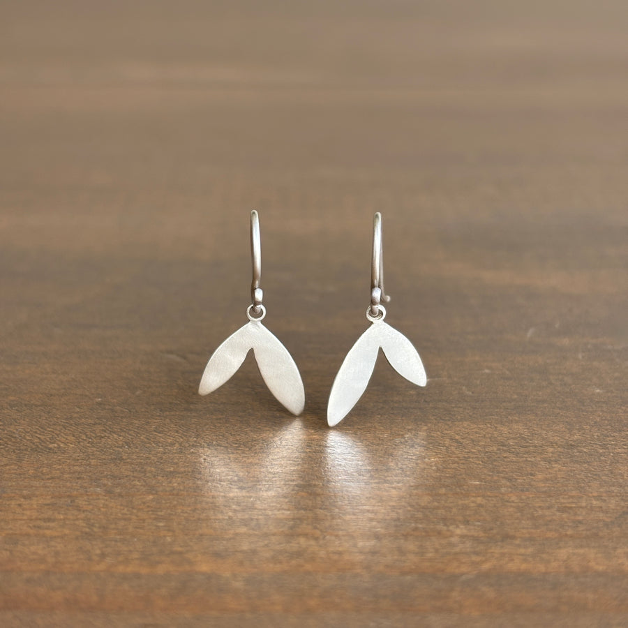 Sterling Silver Double Leaf Charm Earrings
