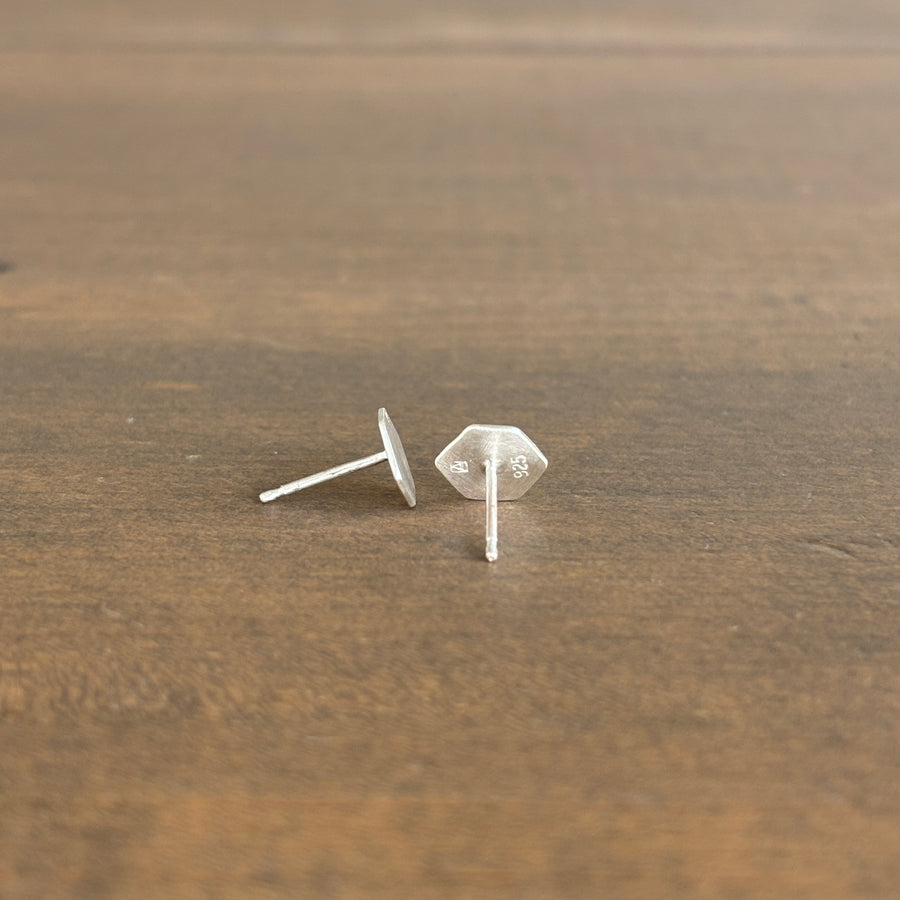 Sterling Silver Hexagon Stud Earrings back and side view