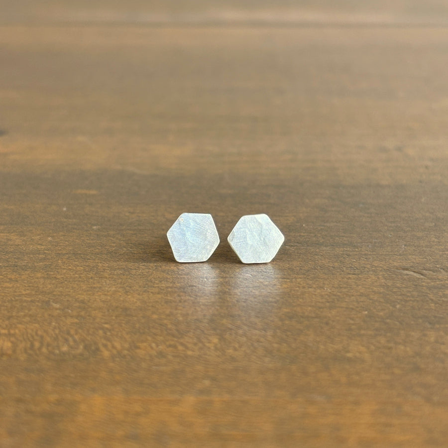 Sterling Silver Hexagon Stud Earrings
