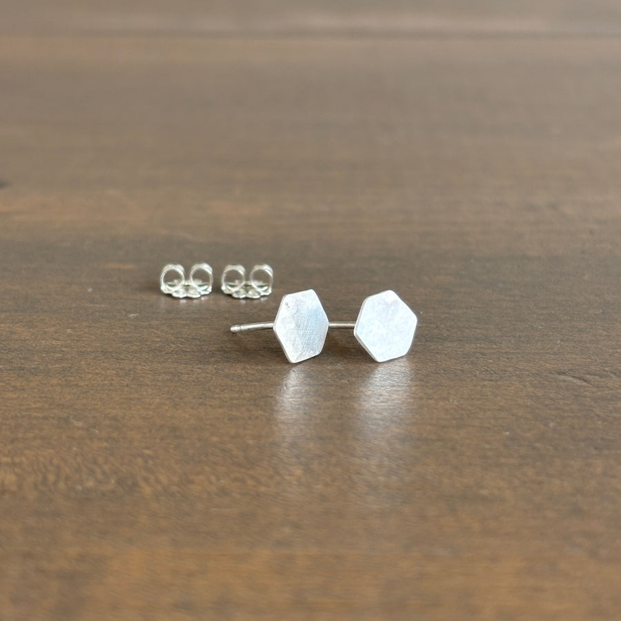 Sterling Silver Hexagon Stud Earrings side view