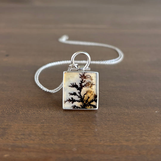 Sterling Silver & Square Dendritic Agate Pendant