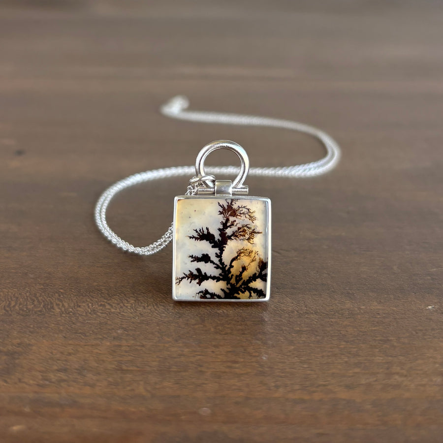 Sterling Silver & Square Dendritic Agate Pendant