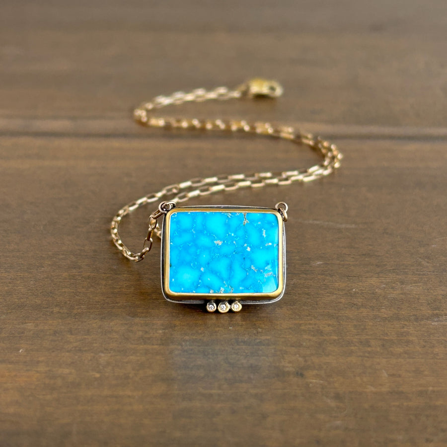 Turquoise & Diamond Pendant with 22k Gold & Sterling Silver