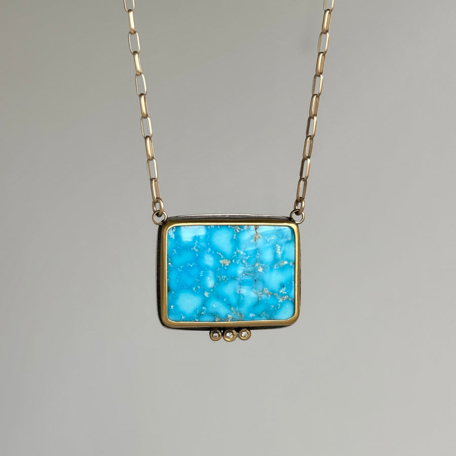 Turquoise & Diamond Pendant with 22k Gold & Sterling Silver hanging