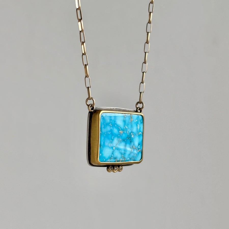 Turquoise & Diamond Pendant with 22k Gold & Sterling Silver hanging side