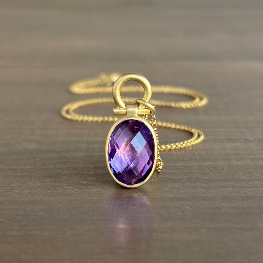 Two-Toned Rose Cut Fire Amethyst Oval Pendant