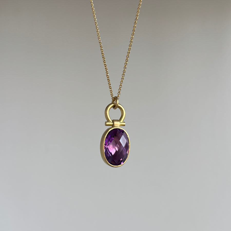 Two-Toned Rose Cut Fire Amethyst Oval Pendant by Monika Krol side view 1