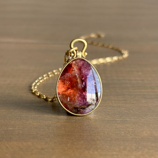 Watercolor Tourmaline Egg Pendant with Lyre Bail by Monika Krol