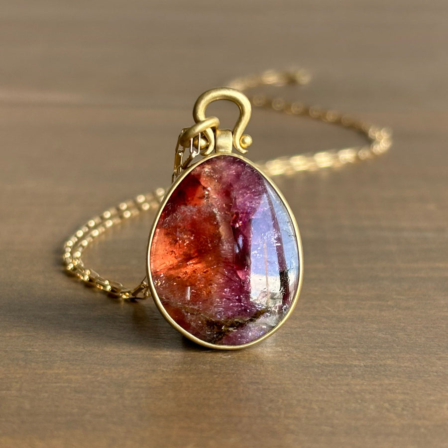 Watercolor Tourmaline Egg Pendant with Lyre Bail by Monika Krol
