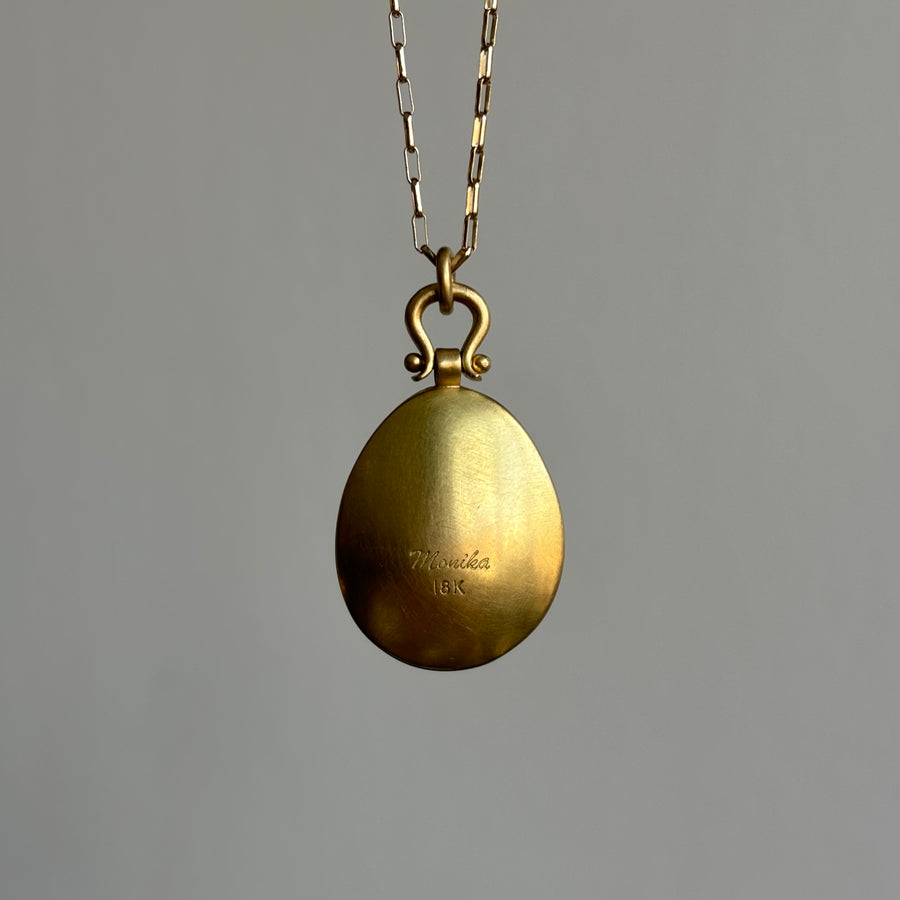Watercolor Tourmaline Egg Pendant with Lyre Bail by Monika Krol side view 2
