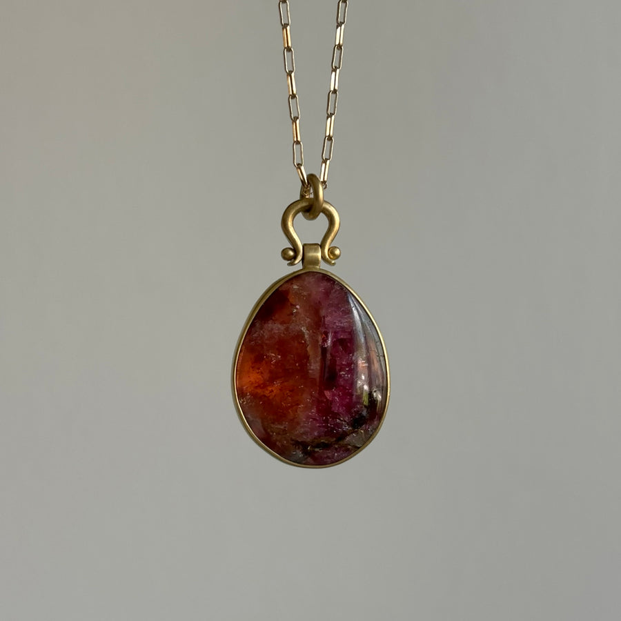 Watercolor Tourmaline Egg Pendant with Lyre Bail by Monika Krol view 1