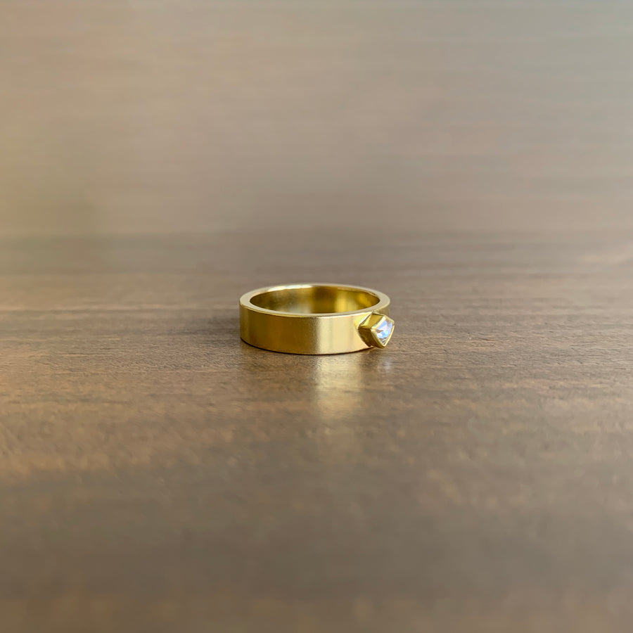  Wide Band Diamond Shield Ring side view 1