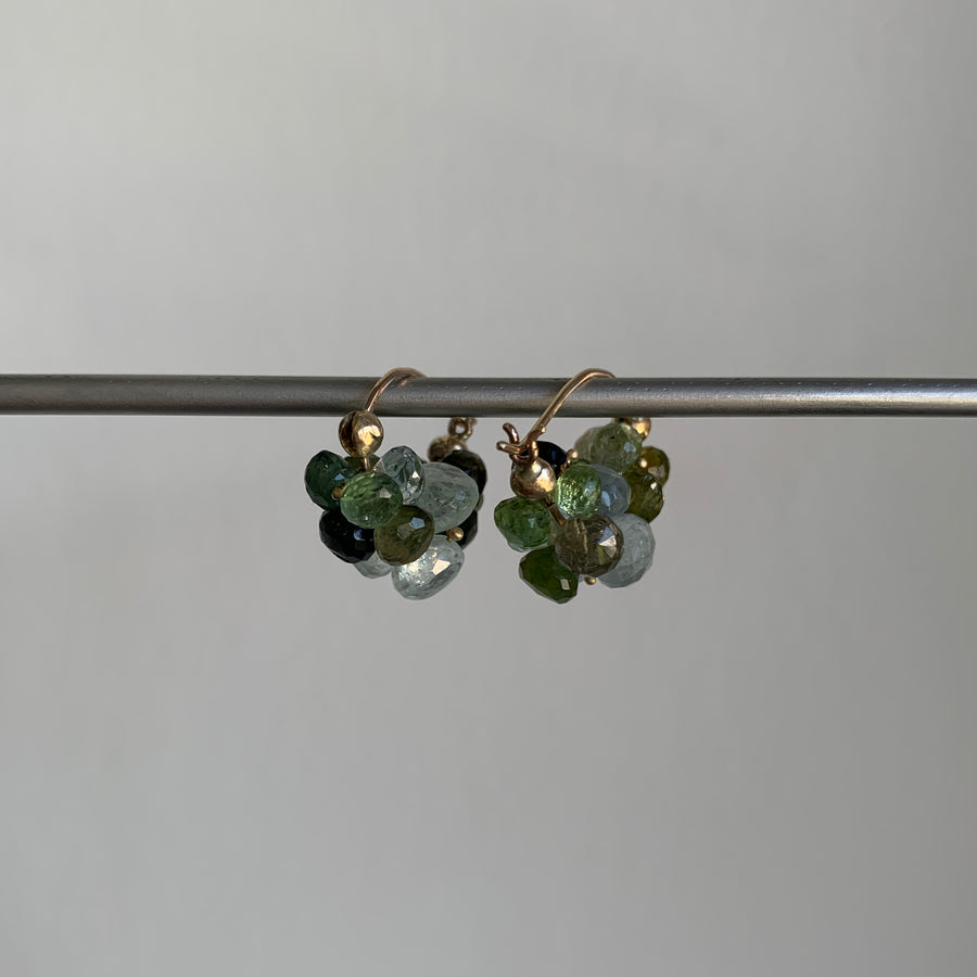 Green Tourmaline & Aquamarine Cloud Huggie Earrings