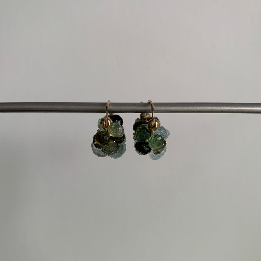 Green Tourmaline & Aquamarine Cloud Huggie Earrings
