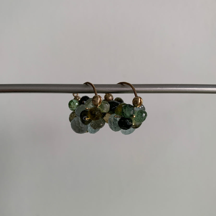 Green Tourmaline & Aquamarine Cloud Huggie Earrings
