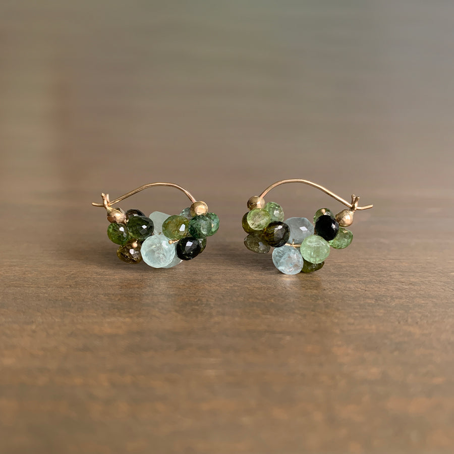 Green Tourmaline & Aquamarine Cloud Huggie Earrings