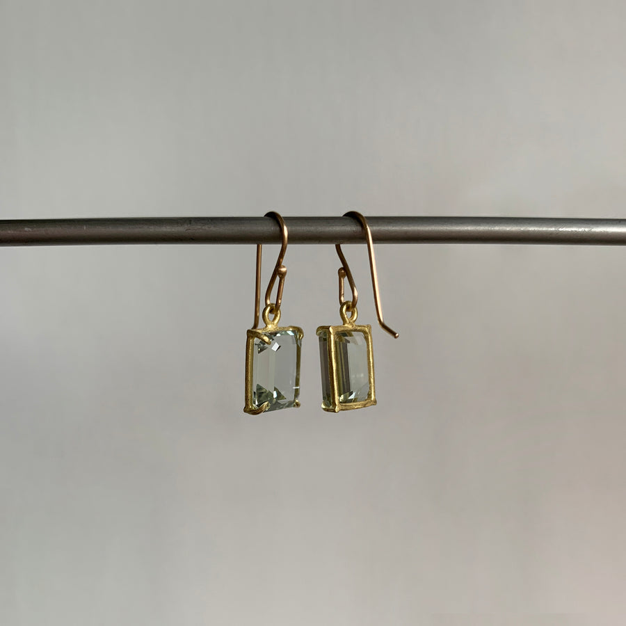 Small Emerald Cut Green Amethyst Earrings