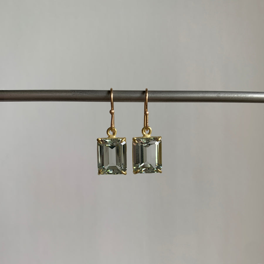 Small Emerald Cut Green Amethyst Earrings