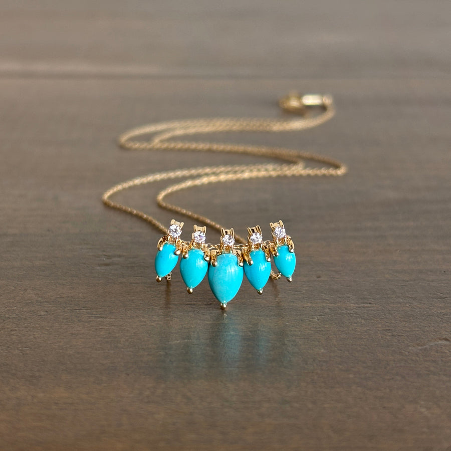 Turquoise & Diamond Story Necklace in 14k Gold