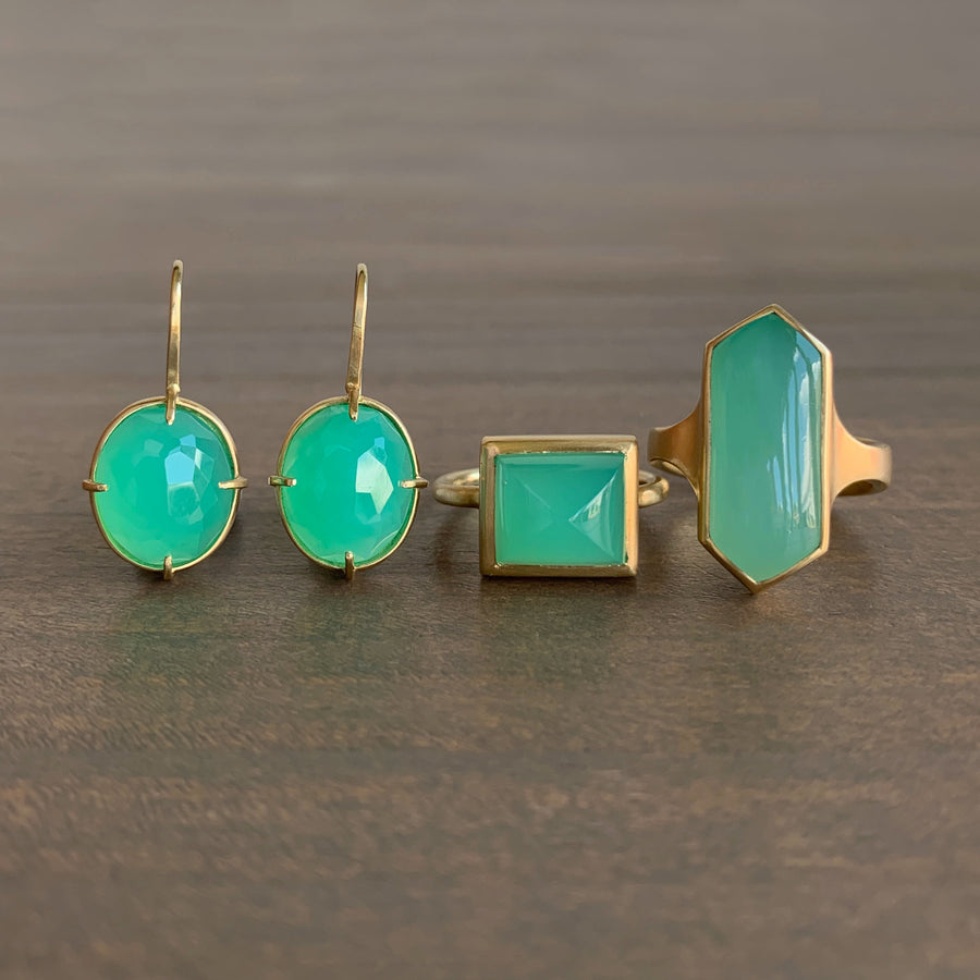 Oval Faceted Chrysoprase Earrings