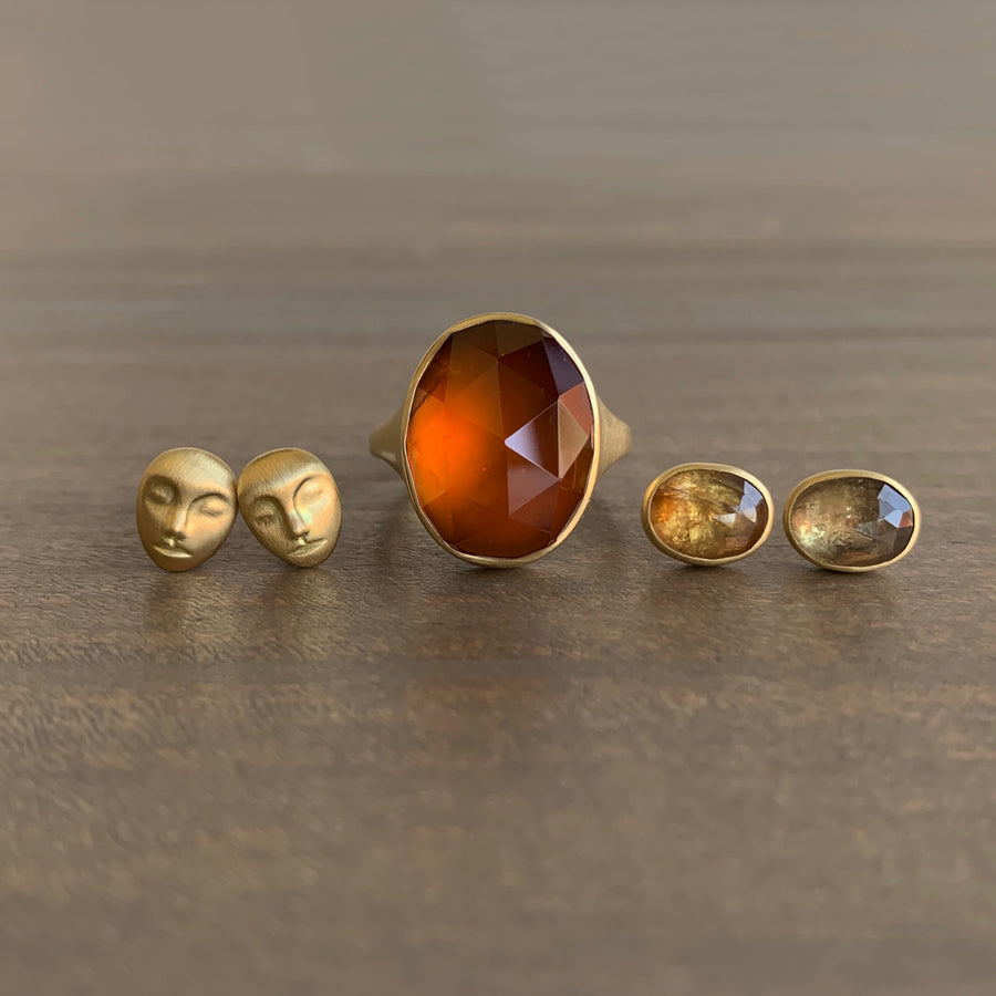 Oval Peachy Citrus Sapphire Studs