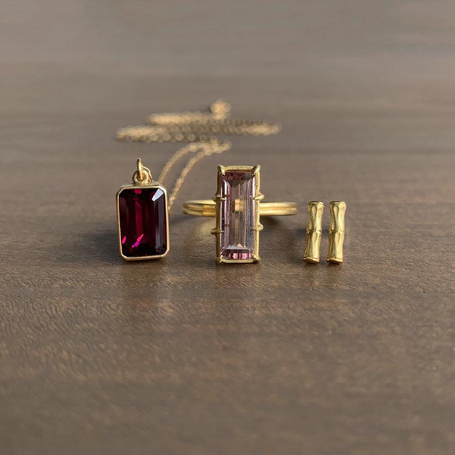 Pink Tourmaline Emerald Cut Gem Ring
