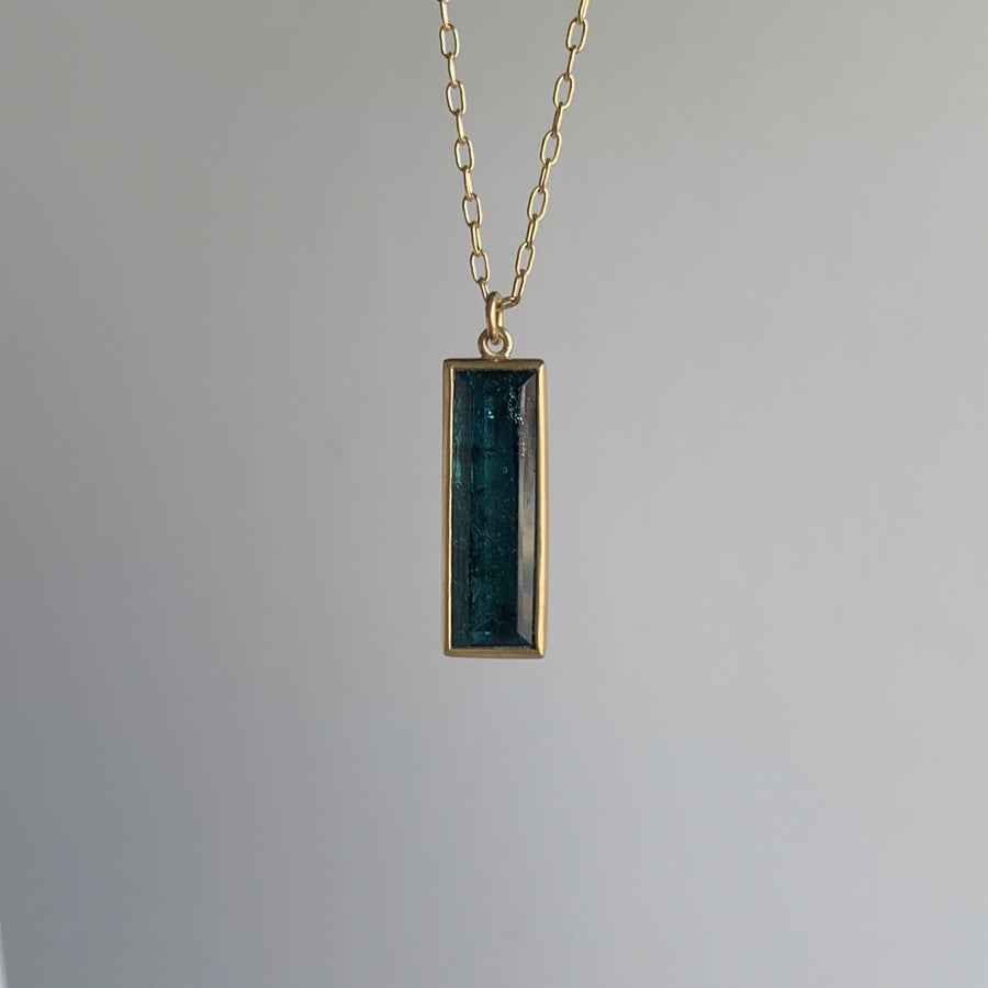 Deep Blue Indicolite Rectangle Pendant