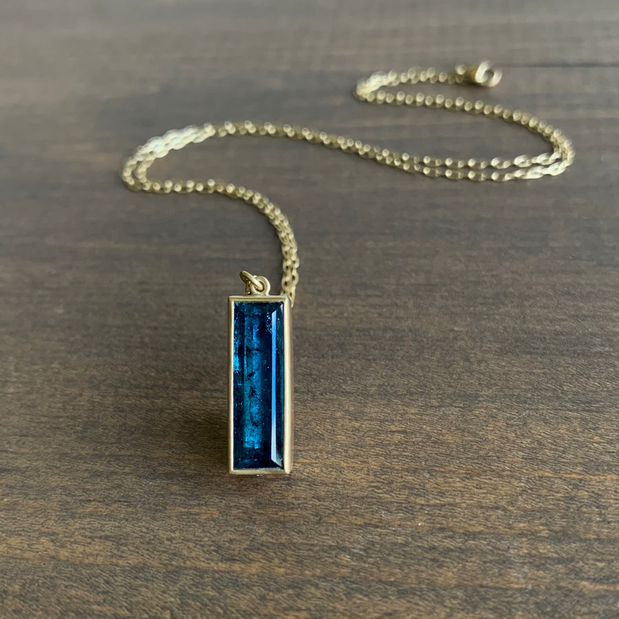Deep Blue Indicolite Rectangle Pendant