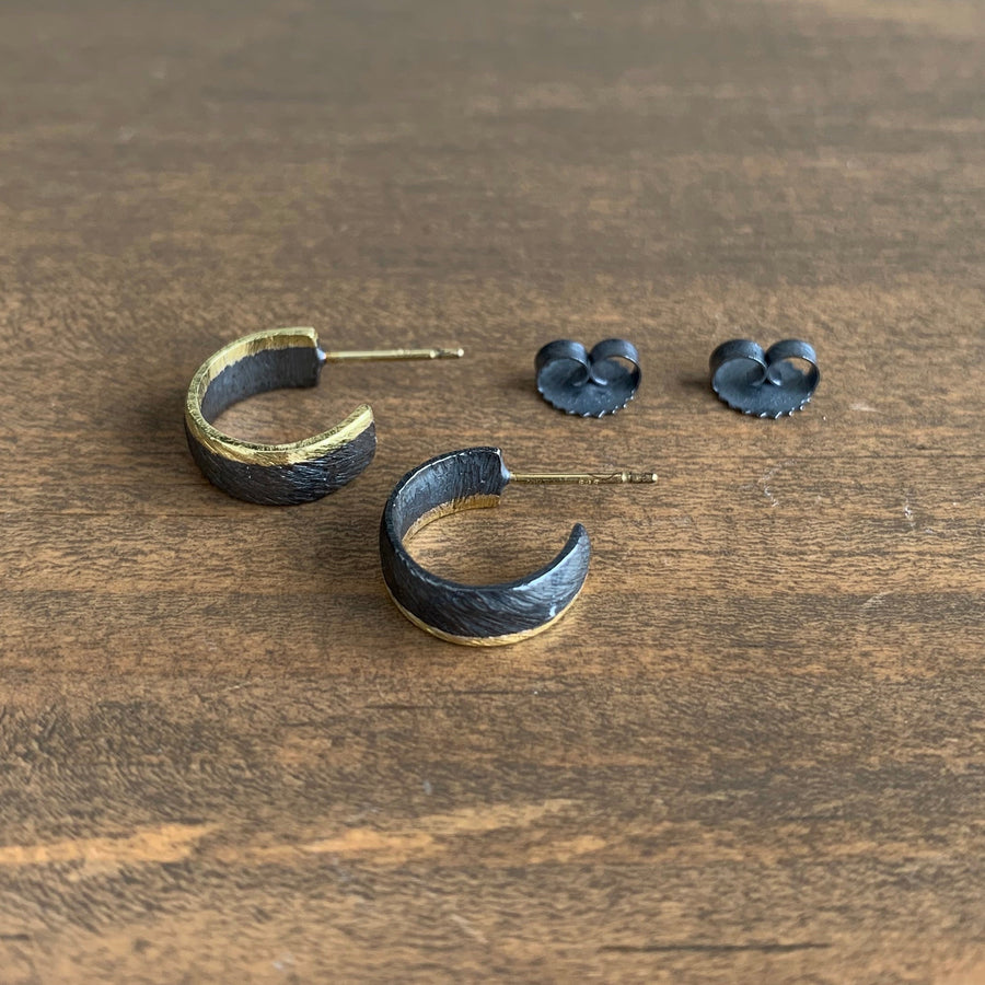 Carved Black & Gold Baby Hoops