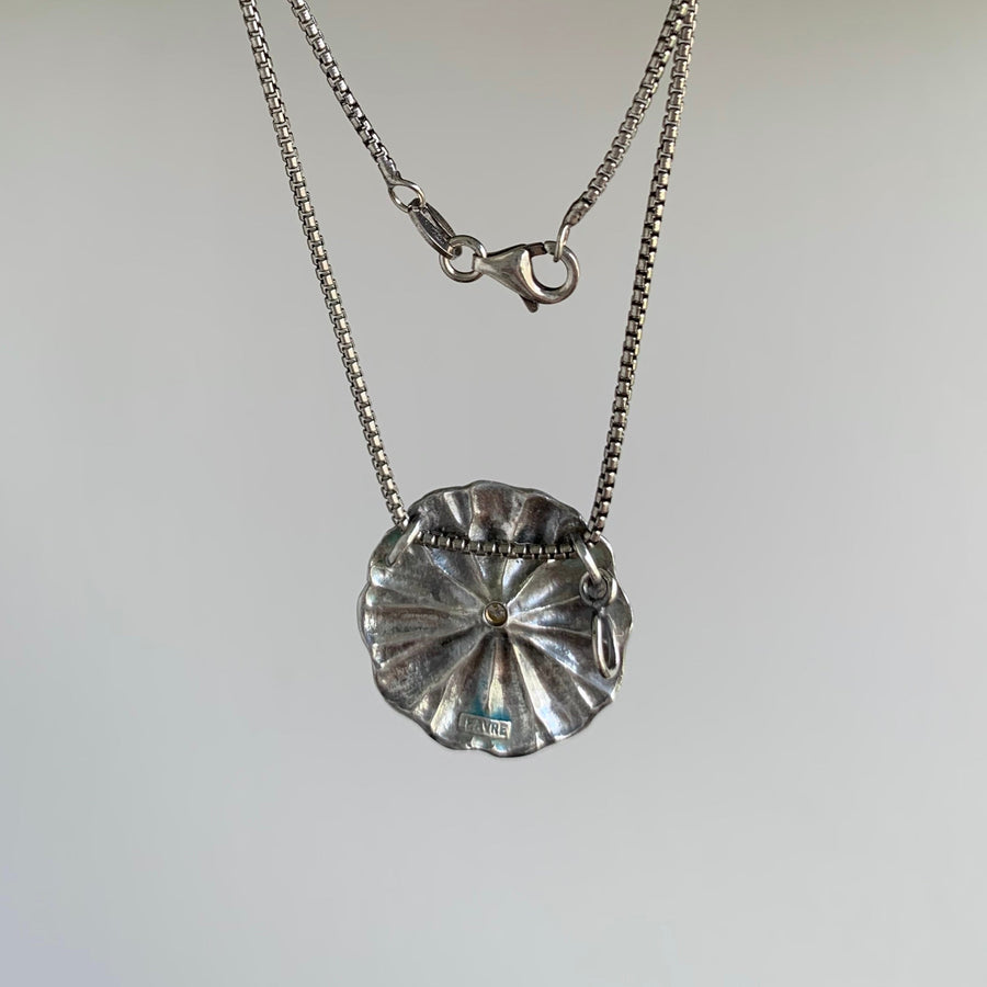 Large Silver Lotus Necklace with Diamond