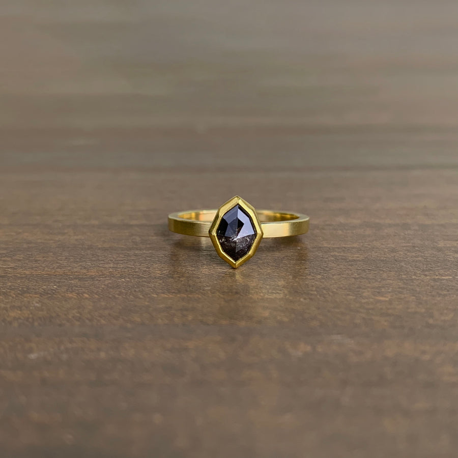 Grey Diamond Geometric Marquise Ring
