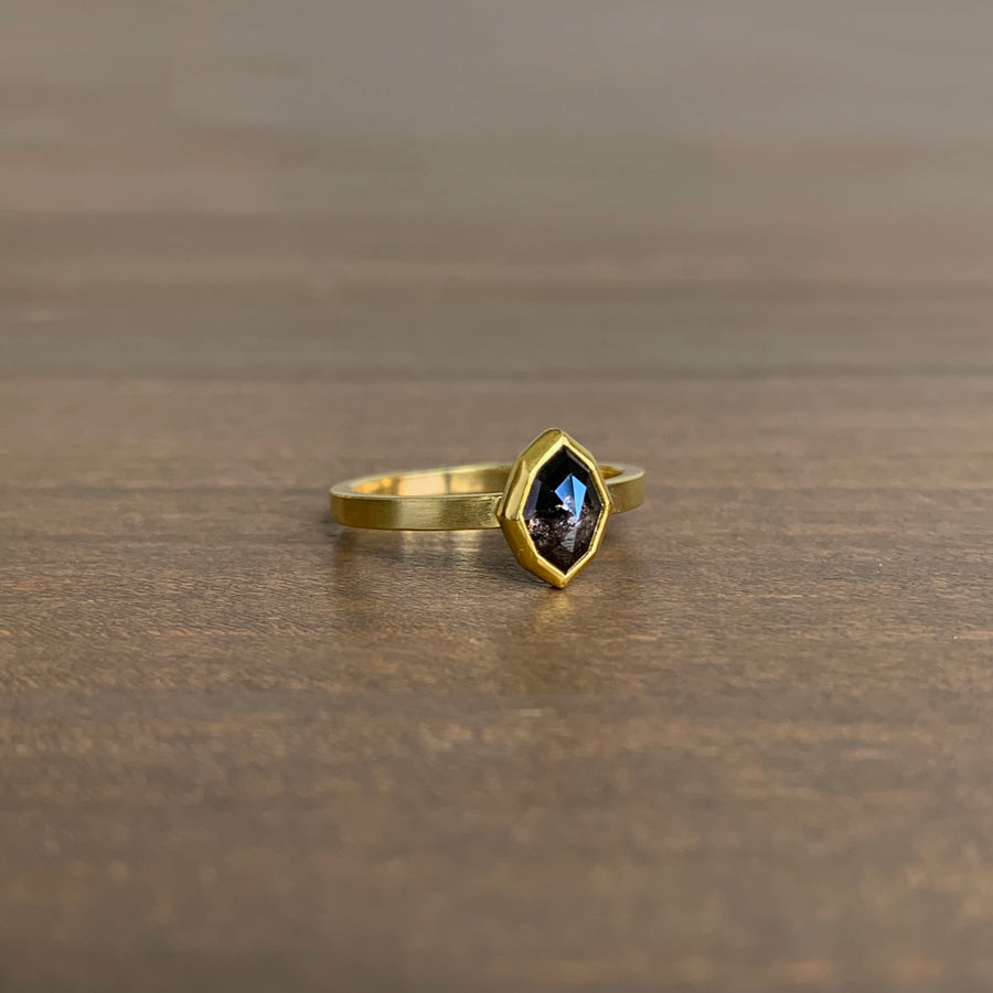 Grey Diamond Geometric Marquise Ring