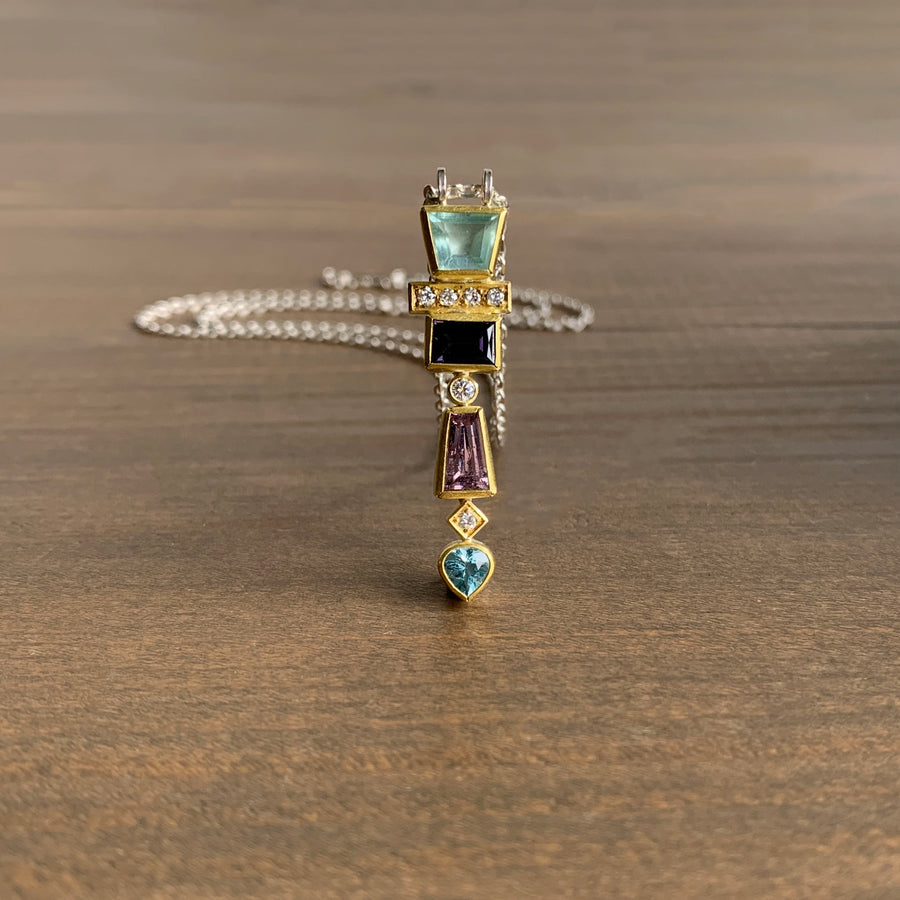 Aquamarine, Spinel, and Diamond Totem Pendant