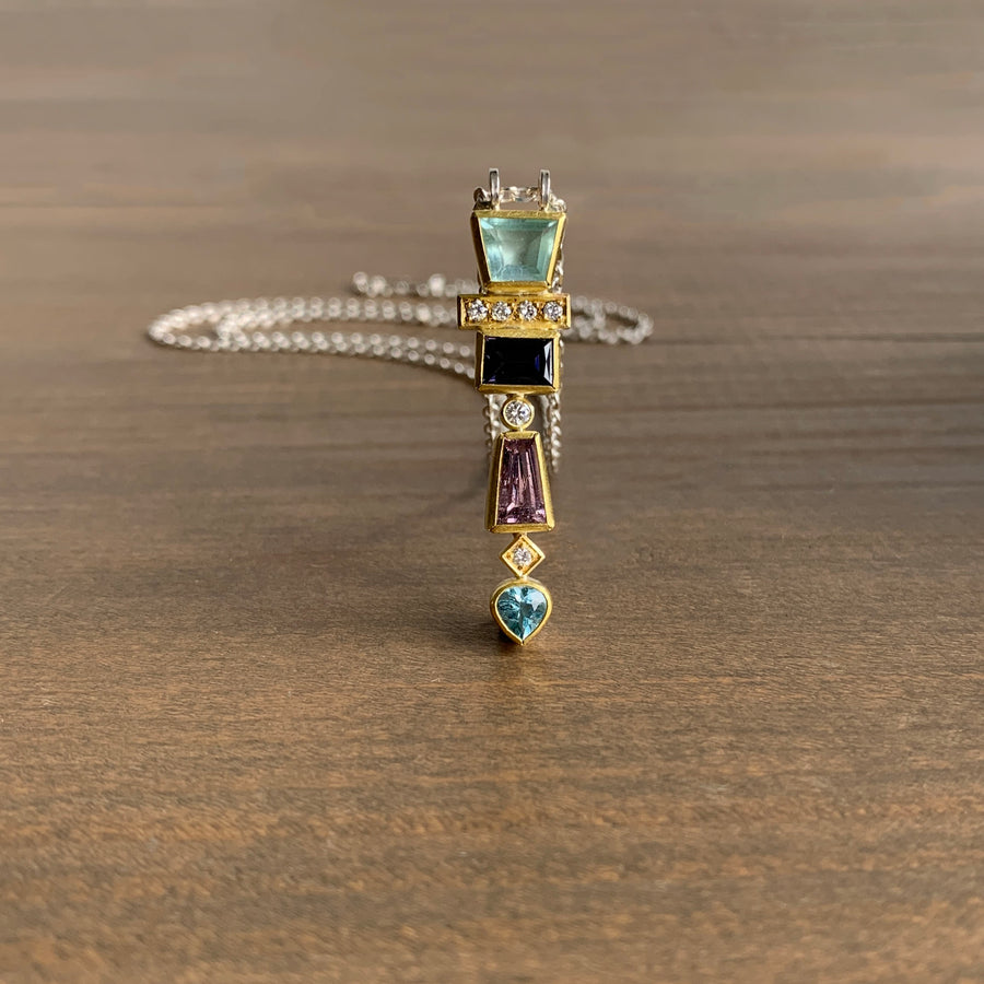 Aquamarine, Spinel, and Diamond Totem Pendant