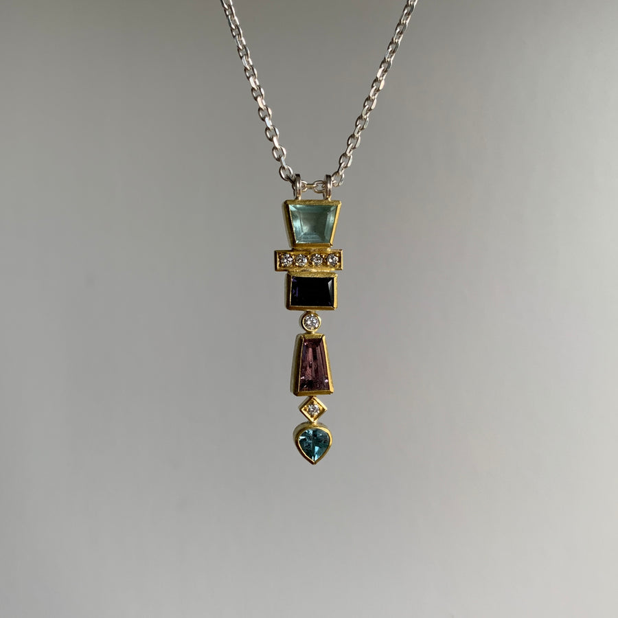 Aquamarine, Spinel, and Diamond Totem Pendant