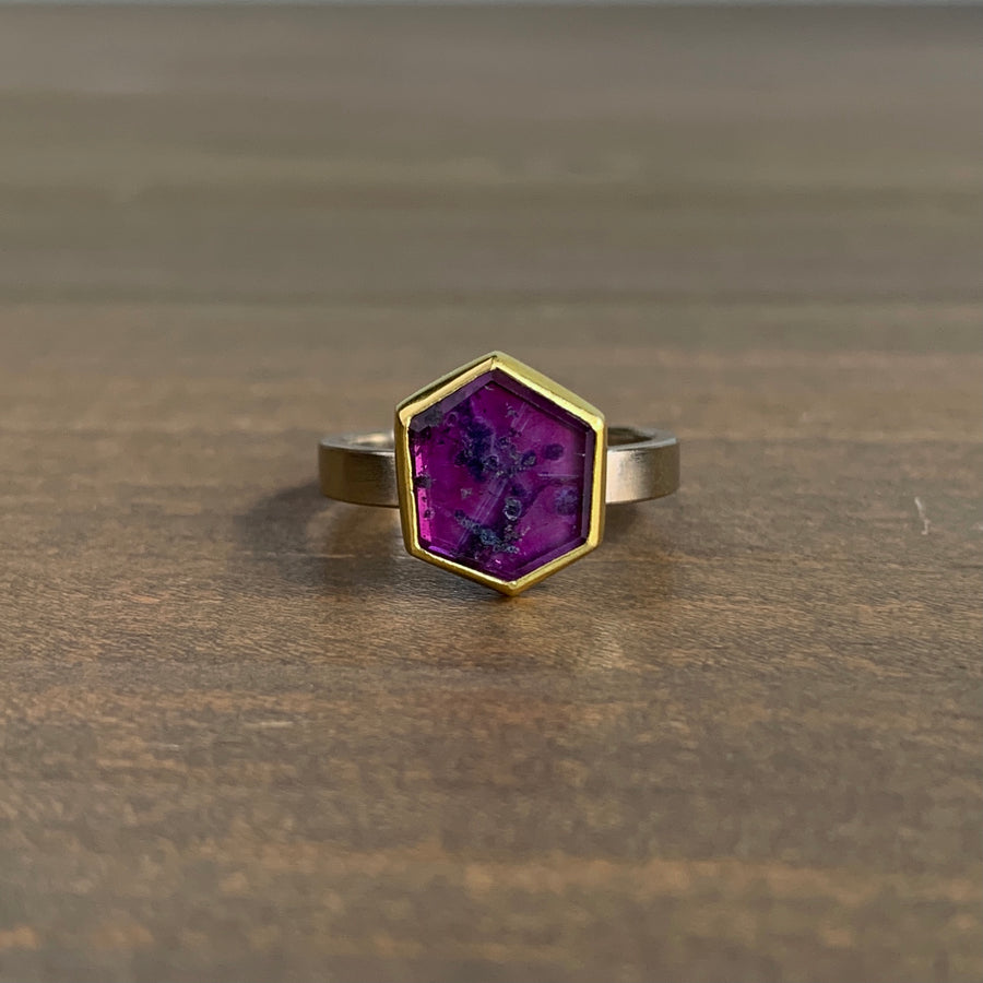 Purple Sapphire Hexagon Ring