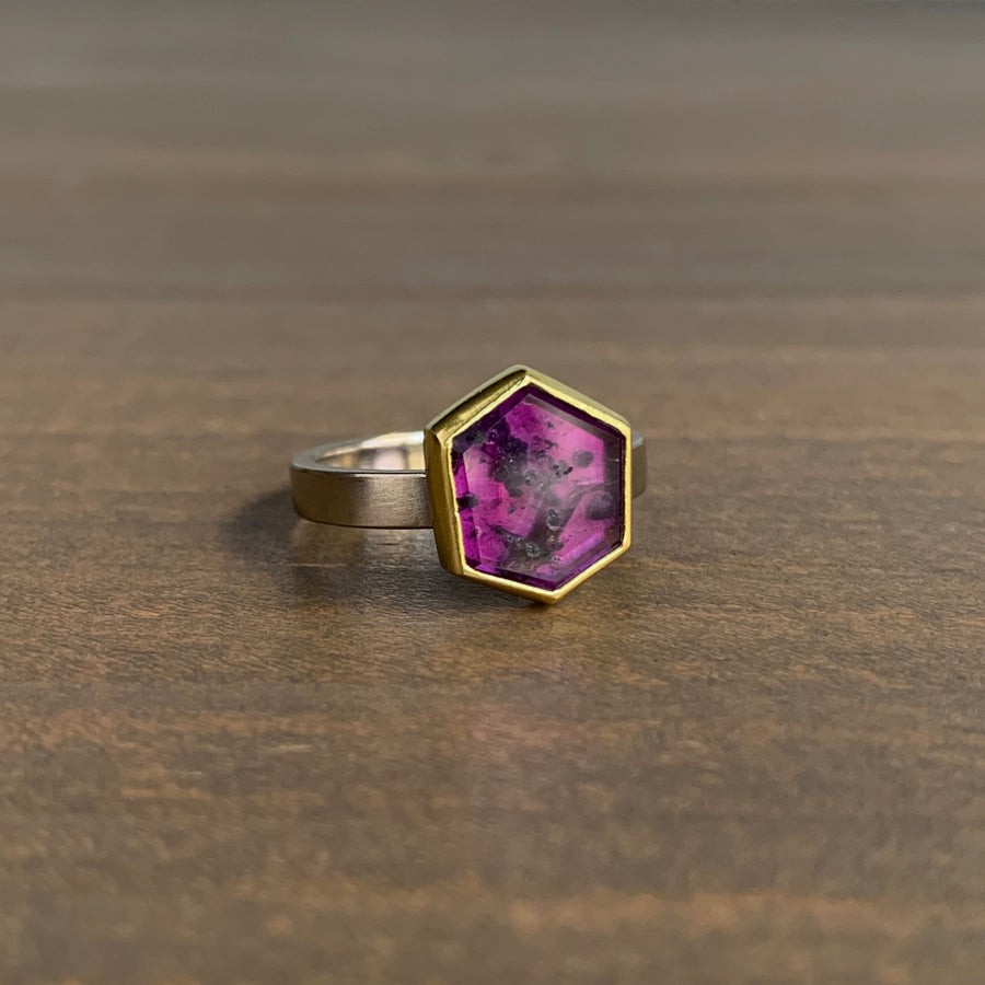 Purple Sapphire Hexagon Ring