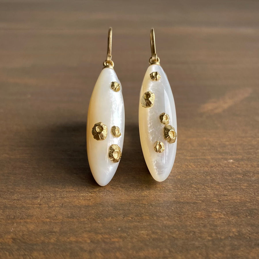 Large Mother of Pearl Earrings with Barnacles