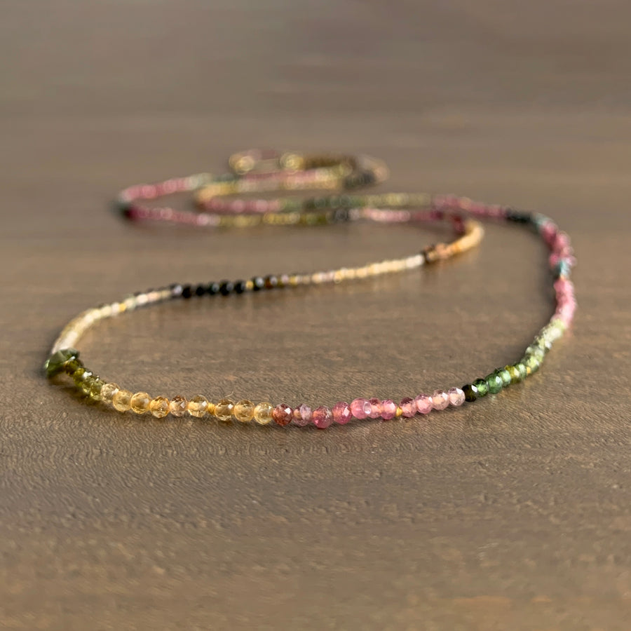 Multicolor Microfaceted Tourmaline Strand