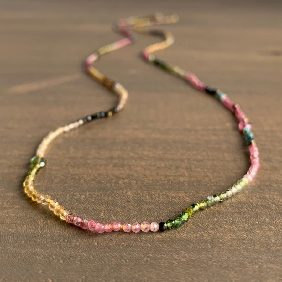 Multicolor Microfaceted Tourmaline Strand