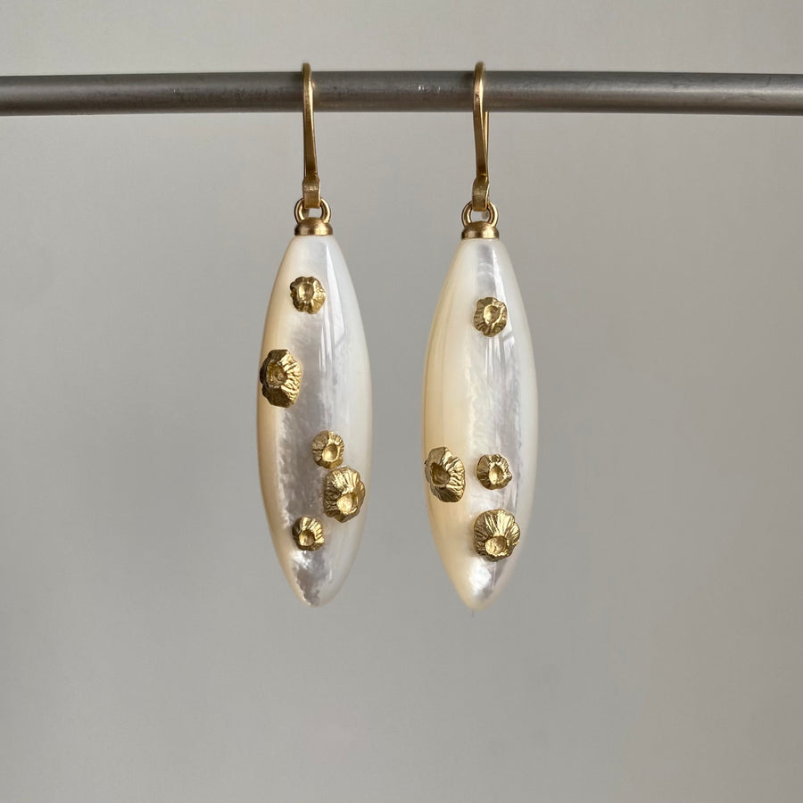 Large Mother of Pearl Earrings with Barnacles