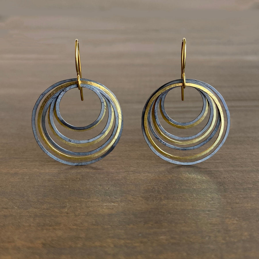 Small Black & Gold Circle Ripple Earrings