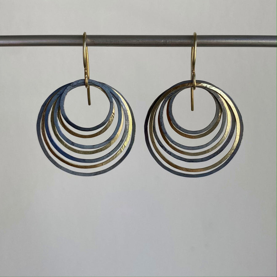 Small Black & Gold Circle Ripple Earrings