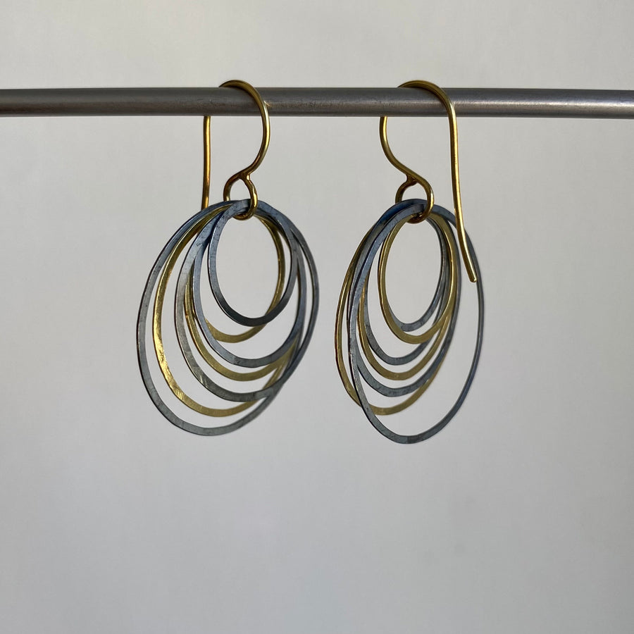 Small Black & Gold Circle Ripple Earrings